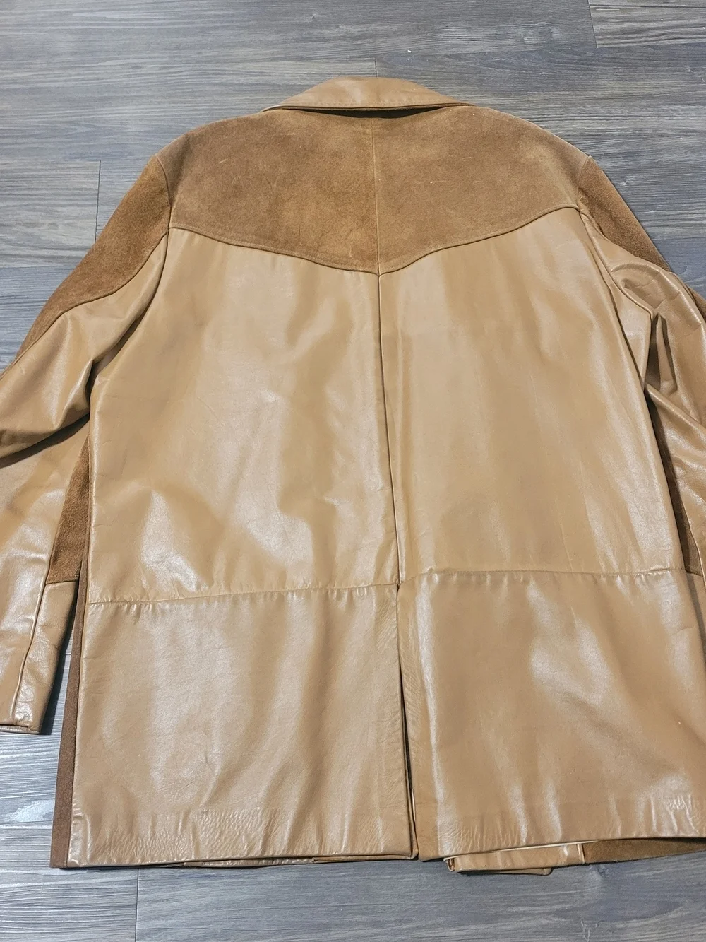 Mens Two-Tone Tan Leather & Suede Jacket Vintage Size Large